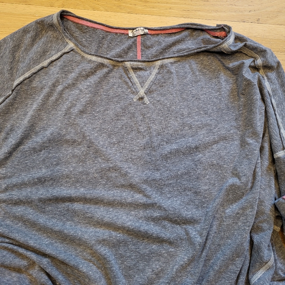 FREE PEOPLE INTIMATELY GREY/ PINK TRIM COTTON TUNIC L